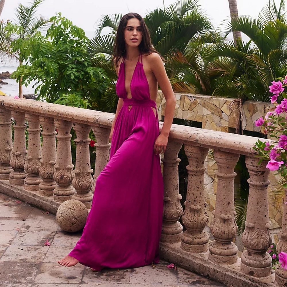 Free People Fuchsia Halter Maxi Dress
